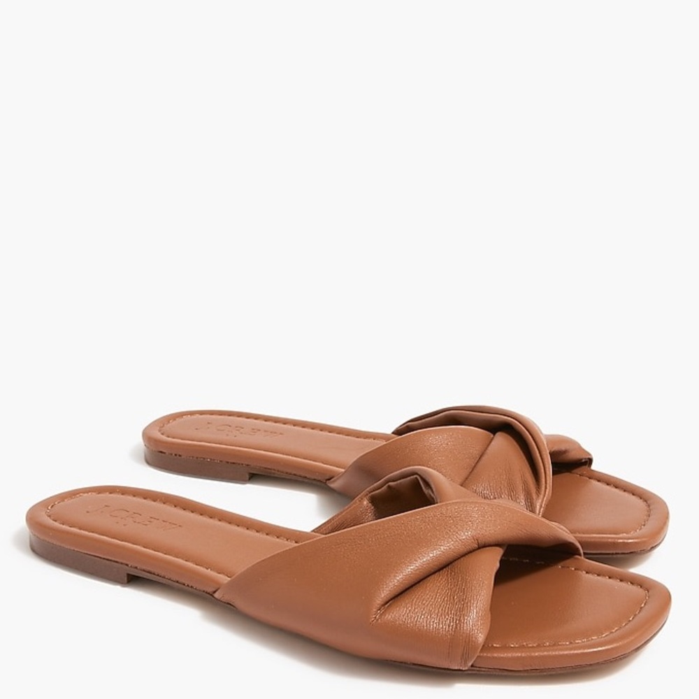 J. Crew Factory Twisted Slide Sandals in Brown Tan Leather - Size 8